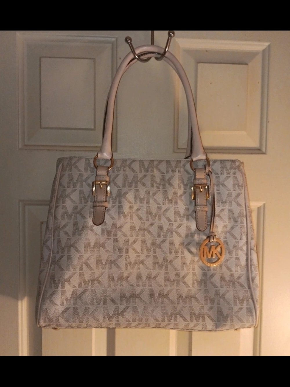 Michael Kors Logo Tote in Light Beige and Cream with Gold Hardware